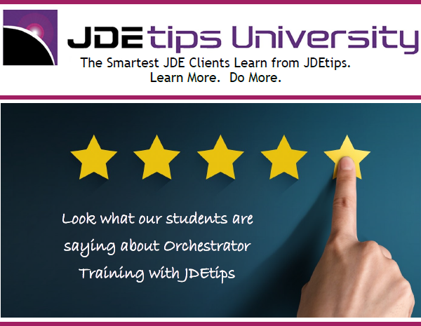 JDEtips Orchestrator Comments and Logo